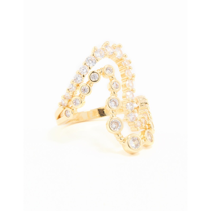 Gold Plated Cubic Zirconia Open Wave Ring