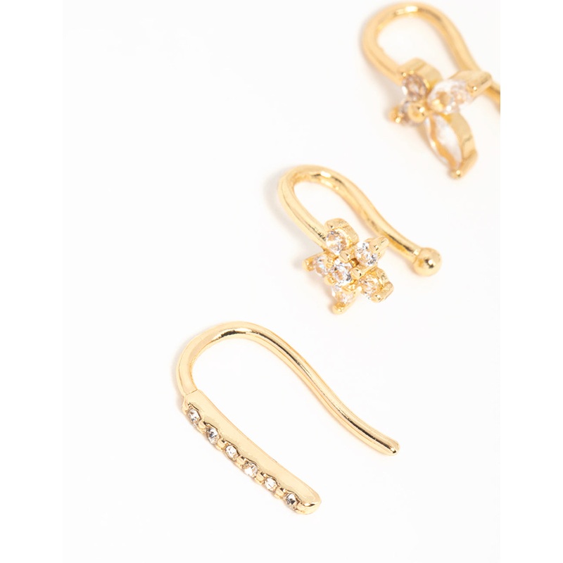 Gold Plated Nature Faux Nose Studs 3-Pack