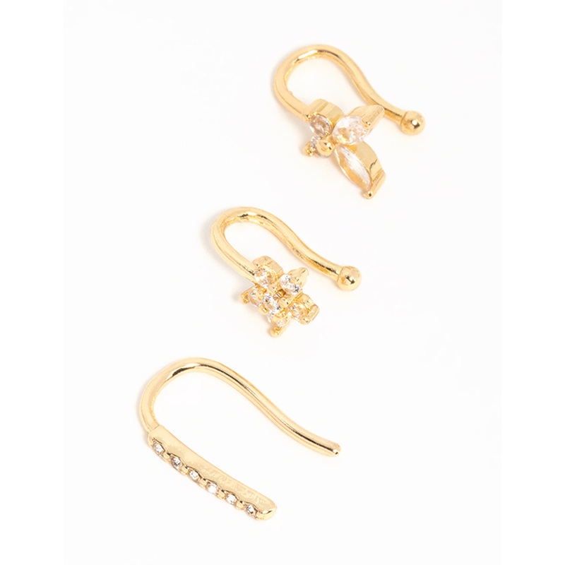 Gold Plated Nature Faux Nose Studs 3-Pack