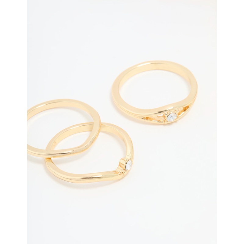 Gold Plated Organic Wave Stacking Rings 4-Pack