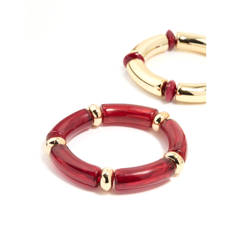 Gold Red Stretch Bangles 3-Pack