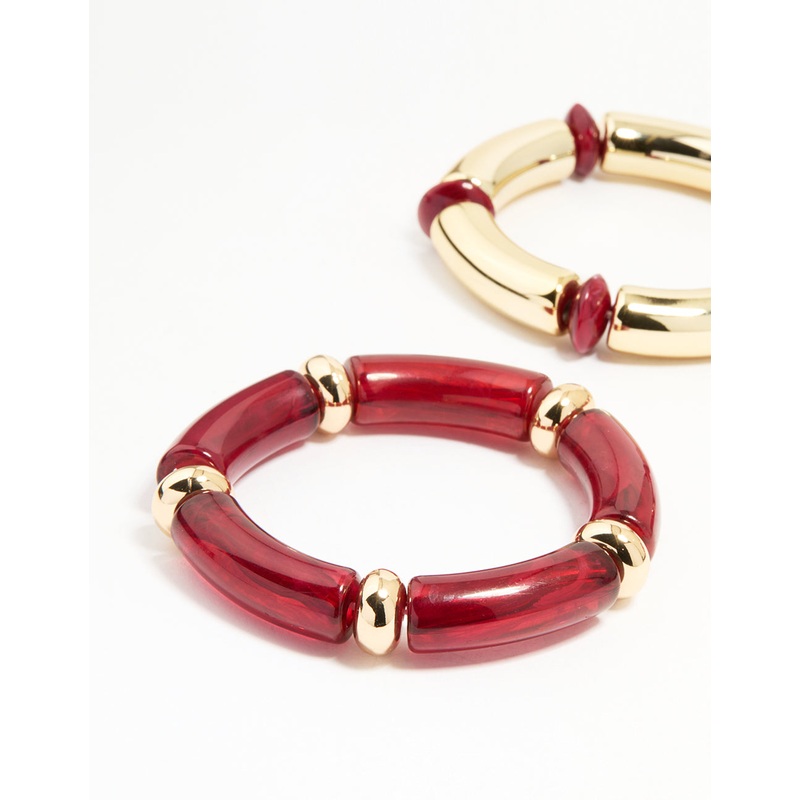 Gold Red Stretch Bangles 3-Pack