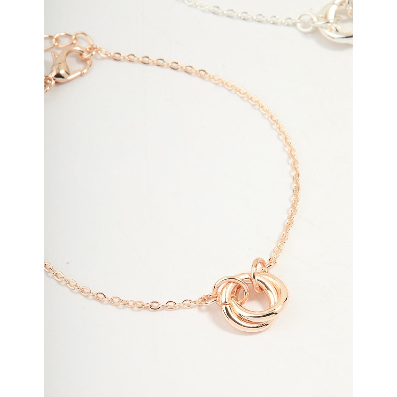 Mixed Metals Diamante Linked Circle Bracelets 3-Pack