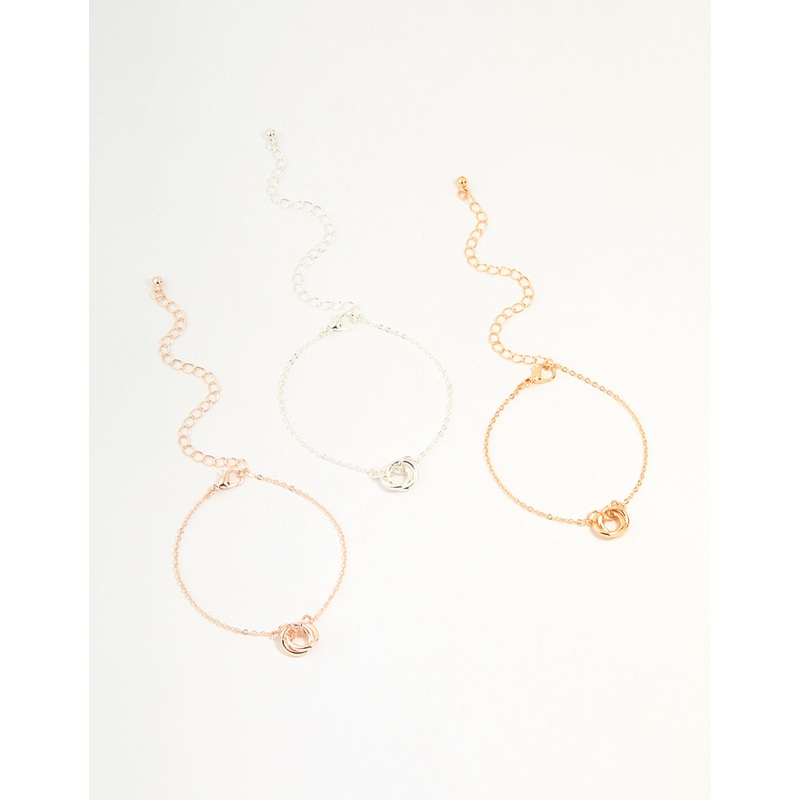 Mixed Metals Diamante Linked Circle Bracelets 3-Pack
