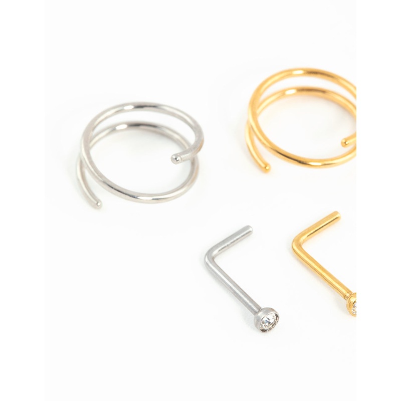 Mixed Metals Nose Stud & Spiral 4-Pack