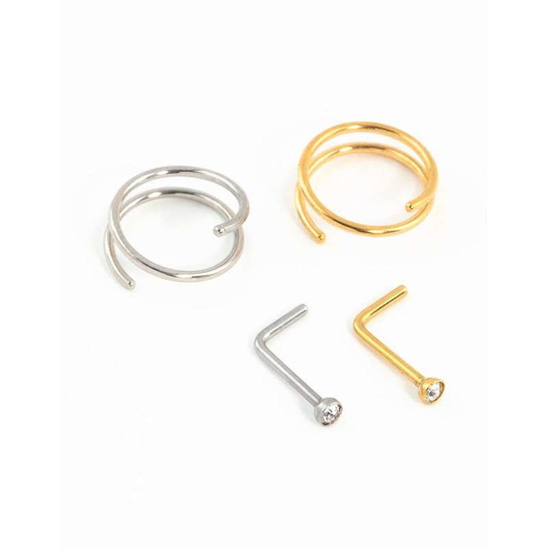 Mixed Metals Nose Stud & Spiral 4-Pack