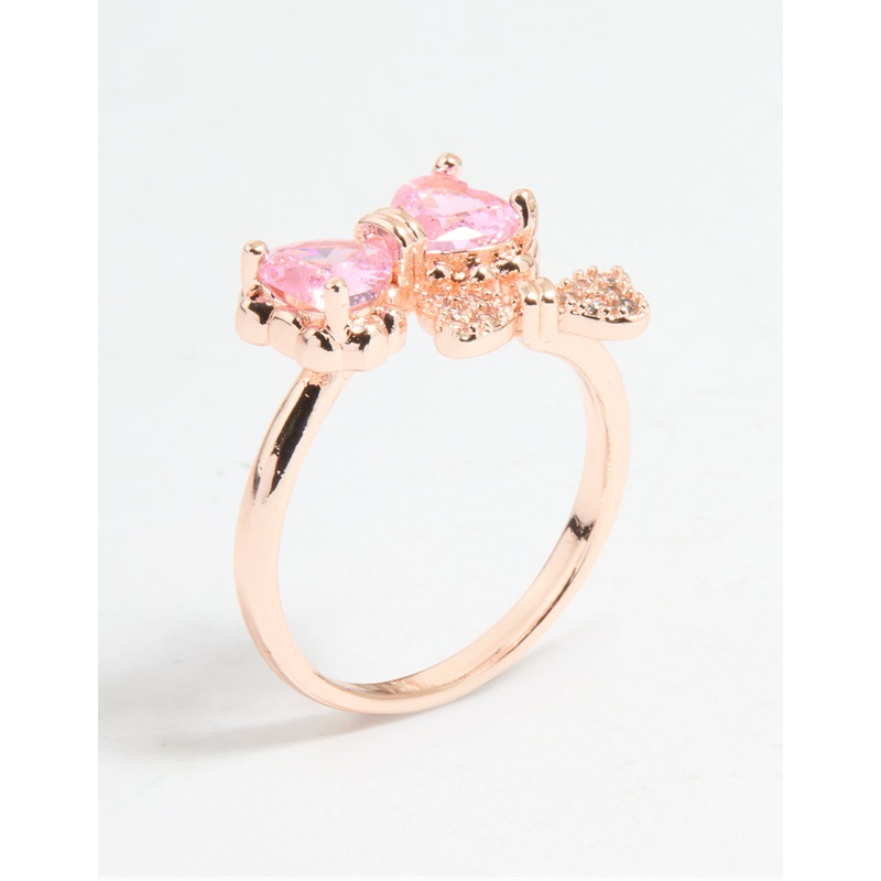 Rose Gold Cubic Zirconia Double Dainty Bow Ring