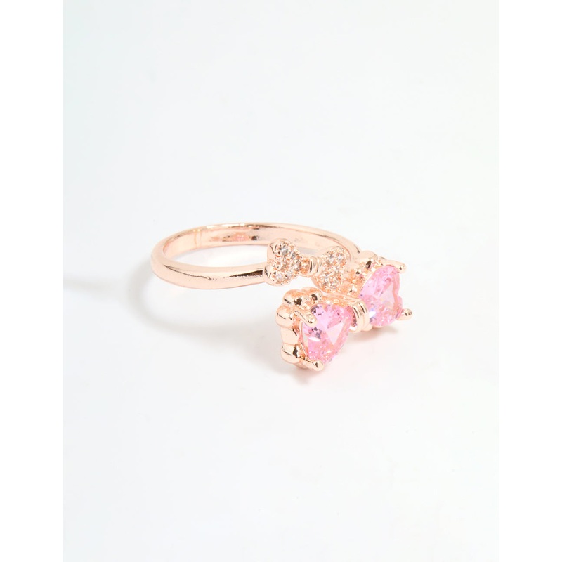 Rose Gold Cubic Zirconia Double Dainty Bow Ring