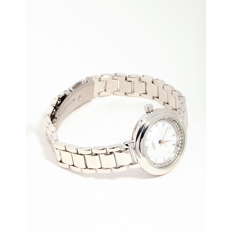 Silver Diamante Round Watch