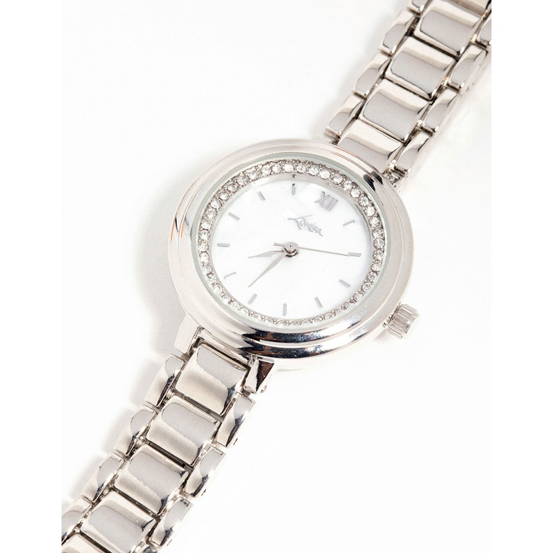 Silver Diamante Round Watch
