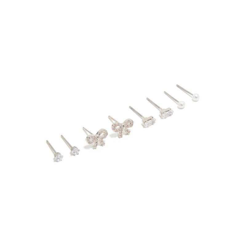 Waterproof Stainless Steel Cubic Zirconia & Peal Stud Earrings 4-Pack