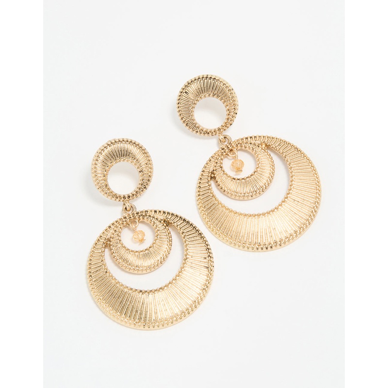 Antique Gold Round Double Drop Earrings