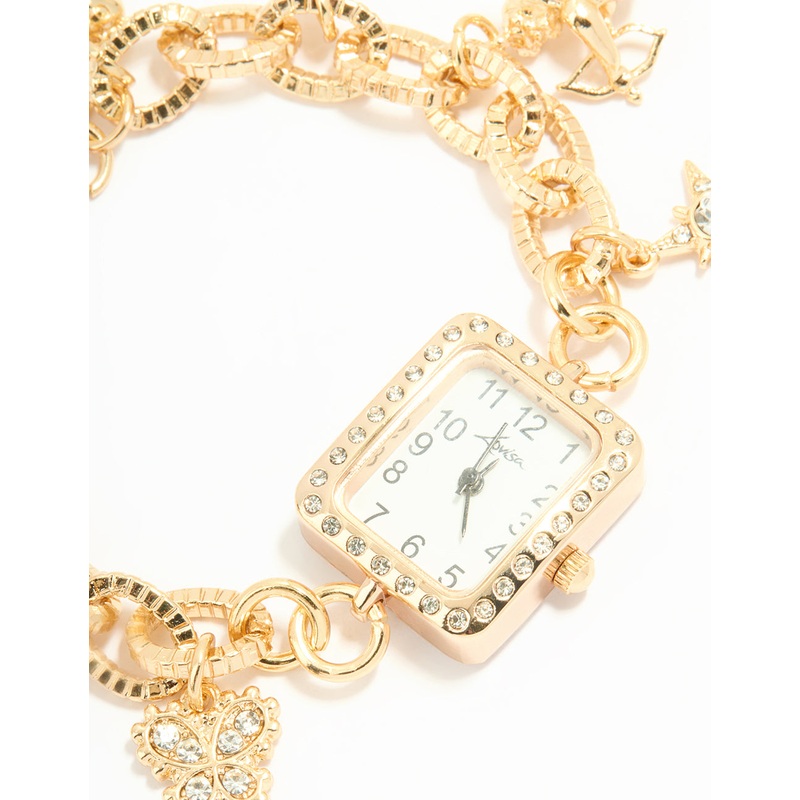 Gold Diamante Watch & Chilli Charm Bracelet