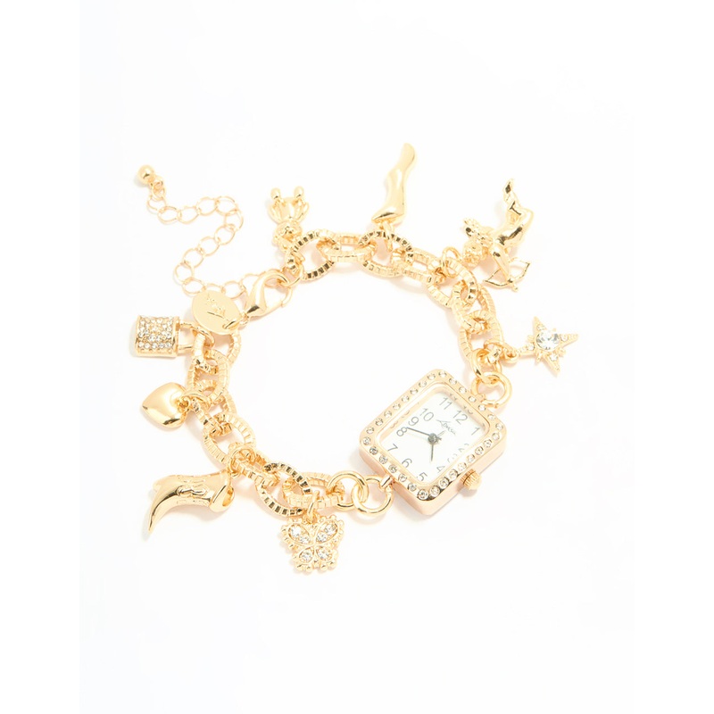 Gold Diamante Watch & Chilli Charm Bracelet