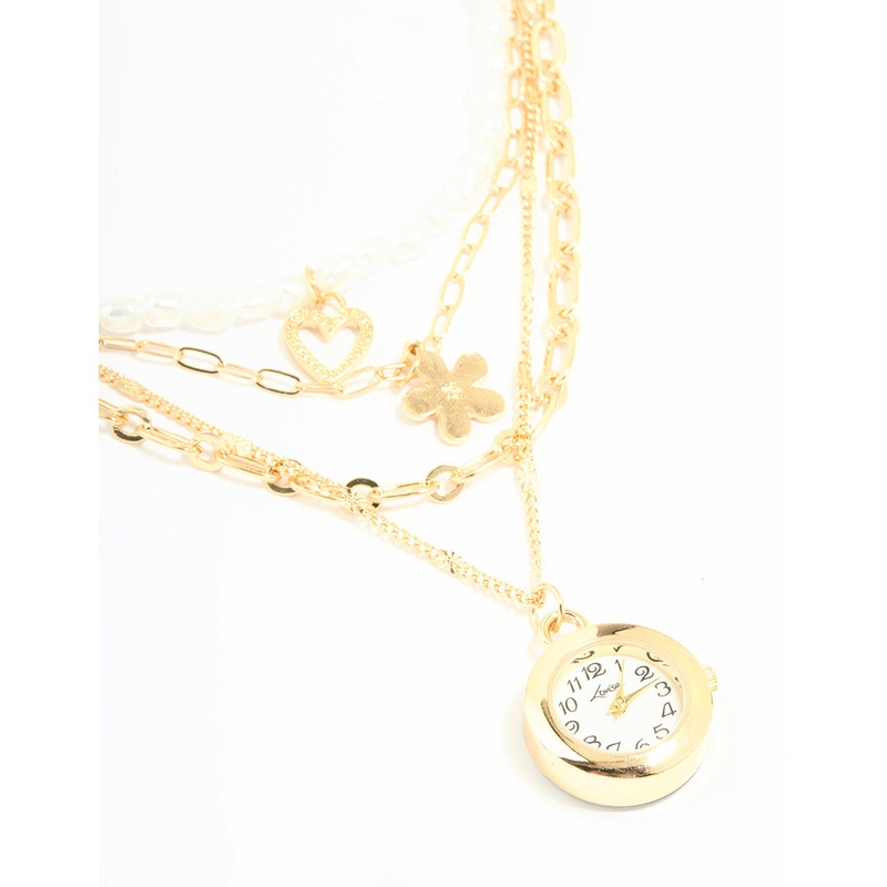 Gold Pearl Station Necklace