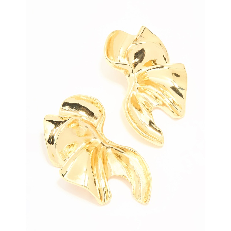 Gold Plated Textured Flower Fan Earrings