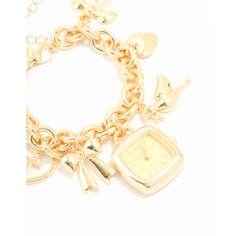Gold Watch & Cross Charm Bracelet