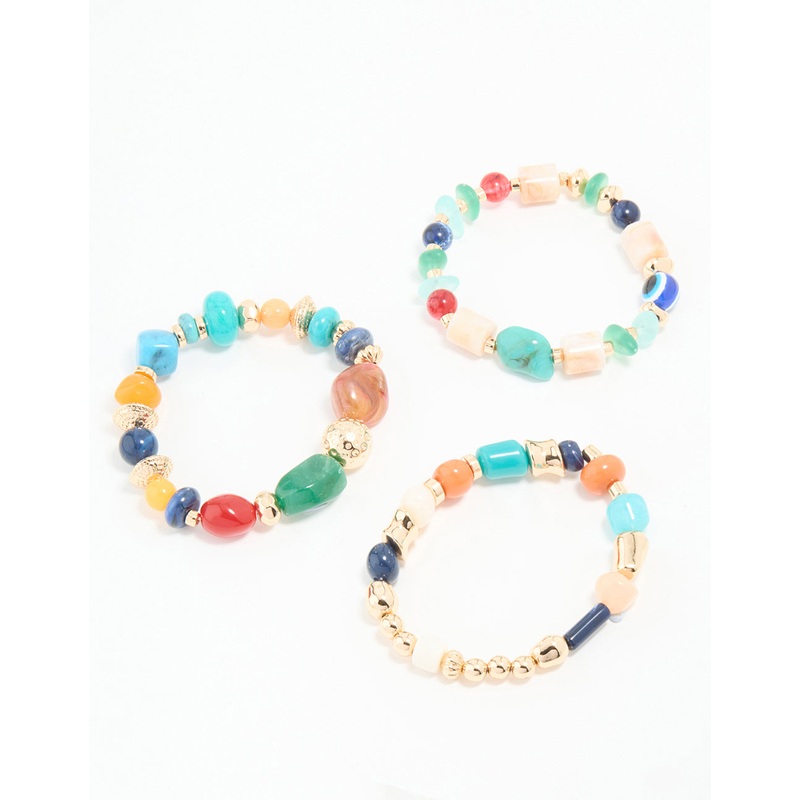 Multicoloured Acrylic Beaded Stretch Bracelets 3-Pack