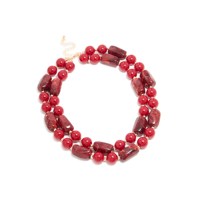 Red Acrylic Beaded Layered Necklace