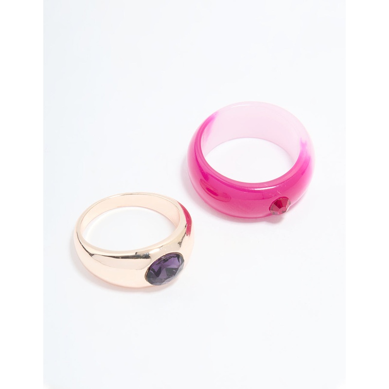 Rose Gold Plated Stone Statement Ring 2-Pack