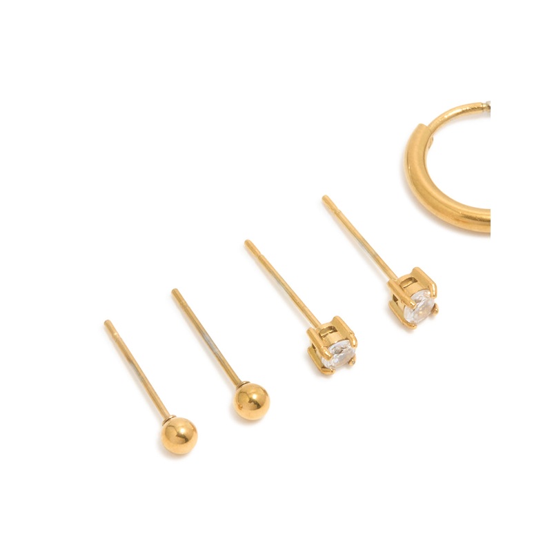 Waterproof Gold Plated Stainless Steel Cubic Zirconia Cross Stacker Earrings 4-Pack