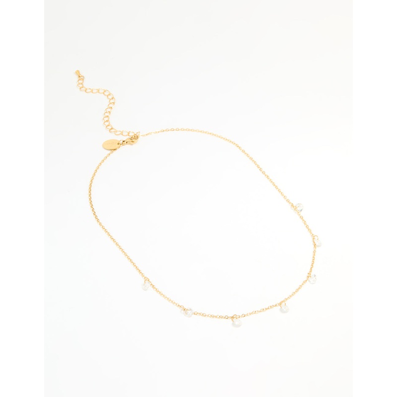 Waterproof Gold Plated Stainless Steel Cubic Zirconia Floating Charm Necklace