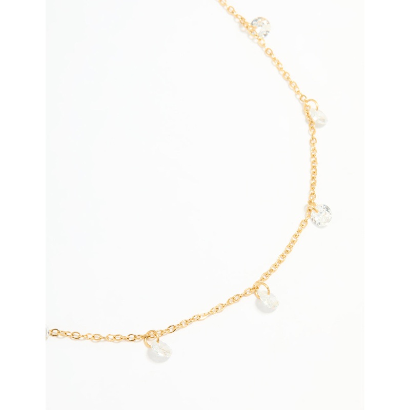 Waterproof Gold Plated Stainless Steel Cubic Zirconia Floating Charm Necklace