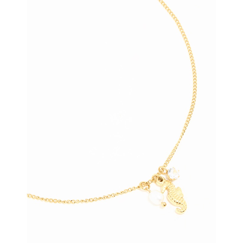 Waterproof Gold Plated Stainless Steel Freshwater Pearl Seahorse Necklace