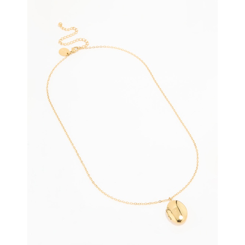 Waterproof Gold Plated Stainless Steel Oval Locket Short Necklace