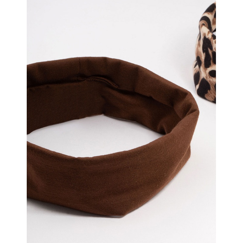 Brown & Leopard Print Stretch Fabric Headbands 2-Pack