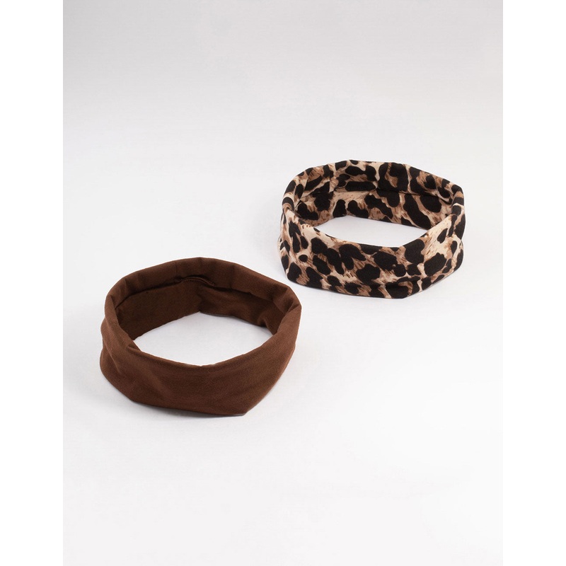 Brown & Leopard Print Stretch Fabric Headbands 2-Pack