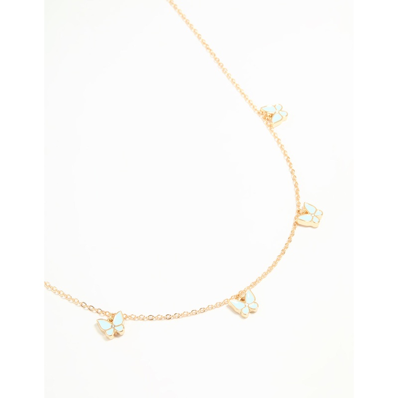 Gold Blue Butterfly Charm Necklace