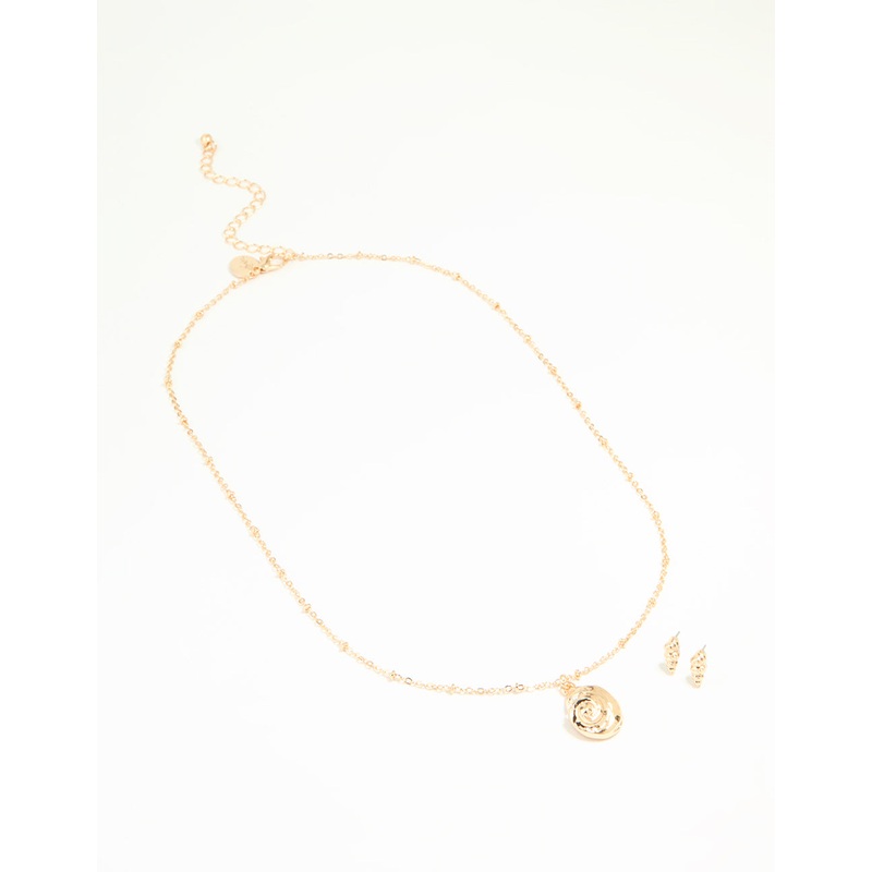Gold Conch Shell Necklace & Earrings Set