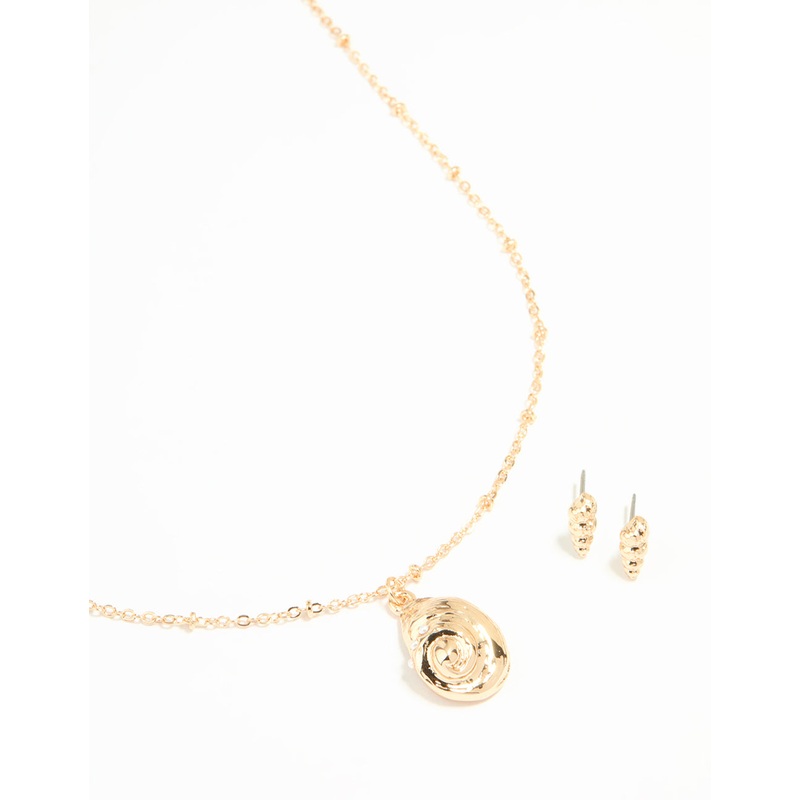 Gold Conch Shell Necklace & Earrings Set