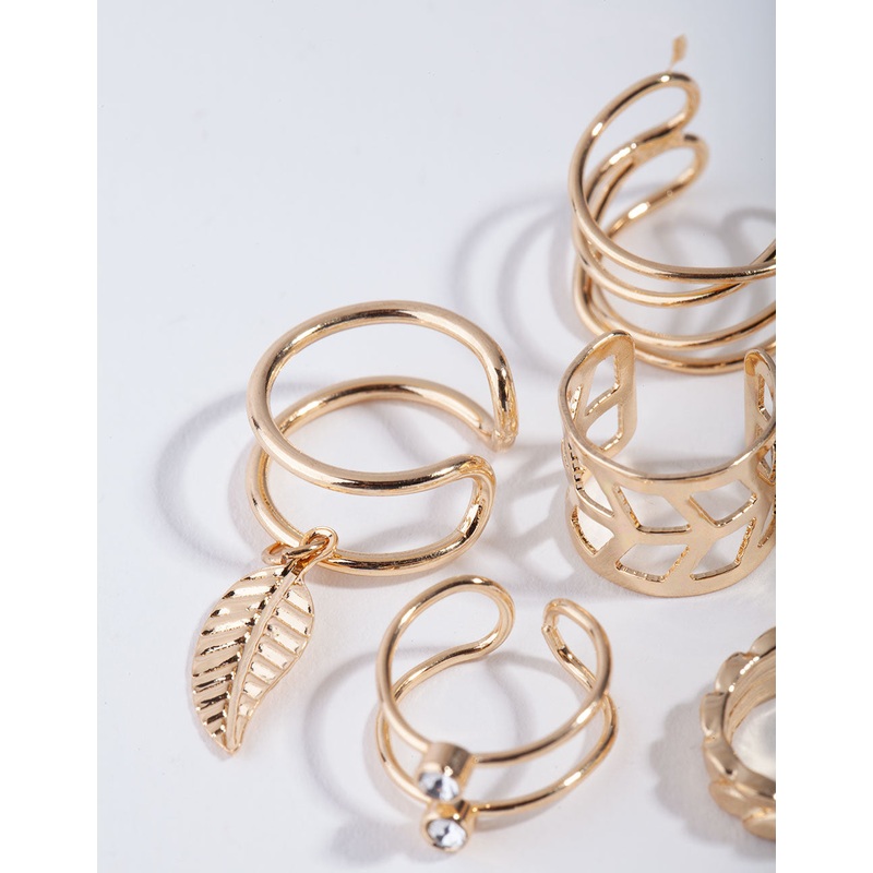 Gold Mix Texture Leaf 6-Pack Ear Cuff