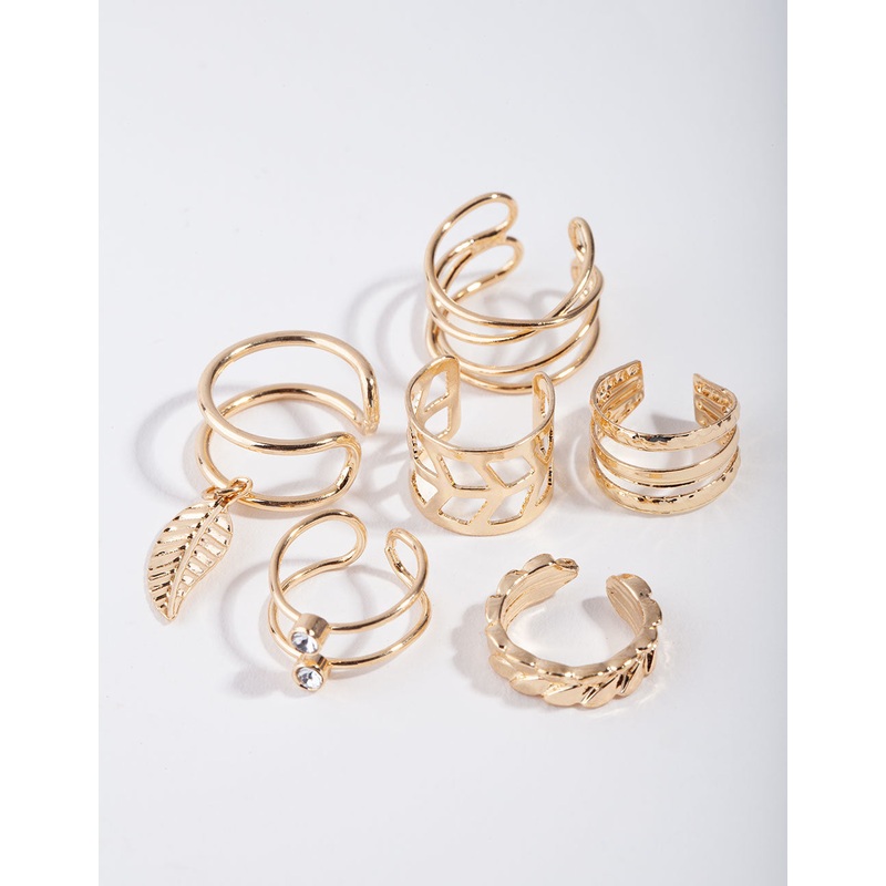 Gold Mix Texture Leaf 6-Pack Ear Cuff