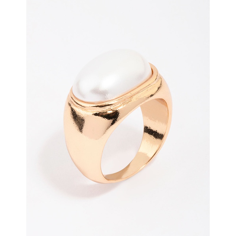 Gold Oval Pearl Chunky Cocktail Ring