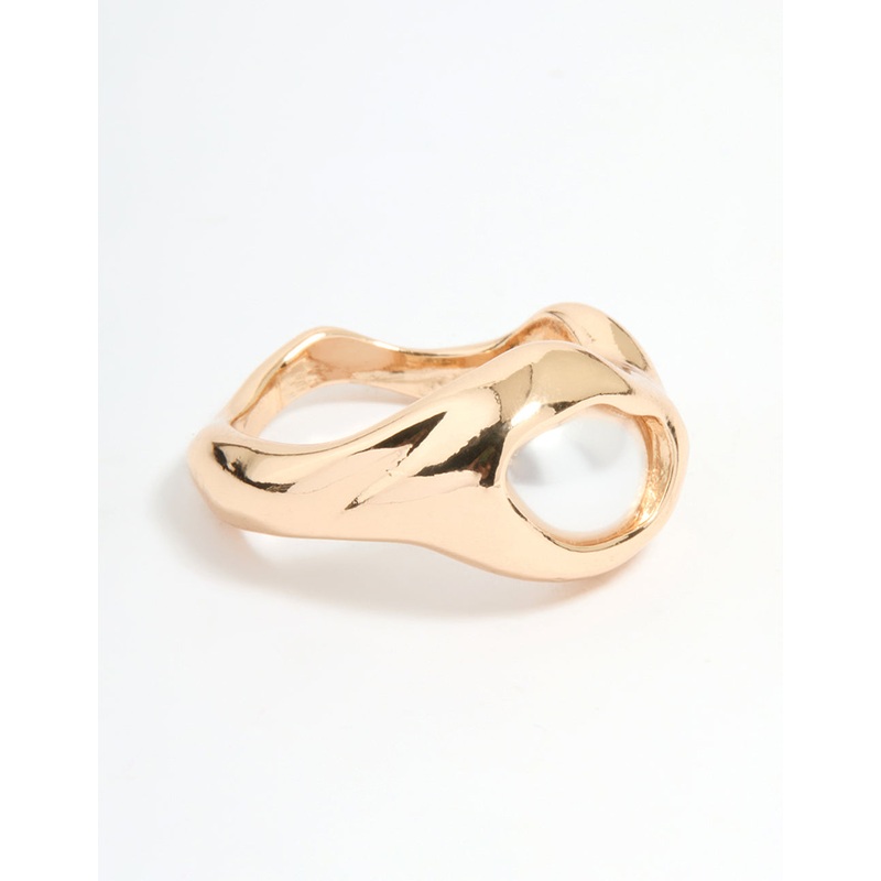Gold Pearl Molten Circle Ring|SM|ML