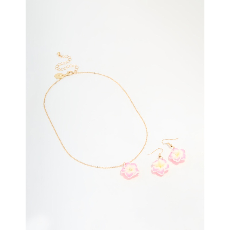 Kids Frangipani Flower Necklace & Earrings Pack
