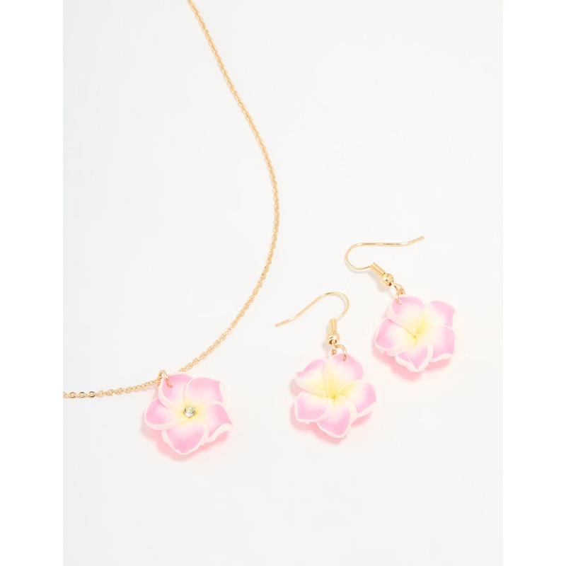 Kids Frangipani Flower Necklace & Earrings Pack