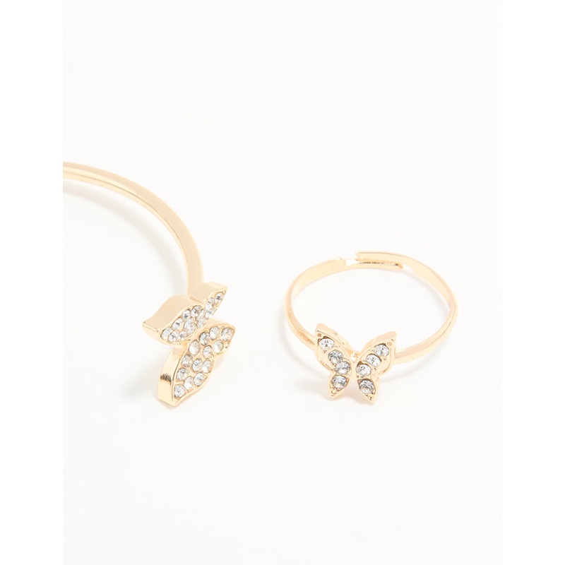 Kids Gold Butterfly Ring & Wrist Cuff Set