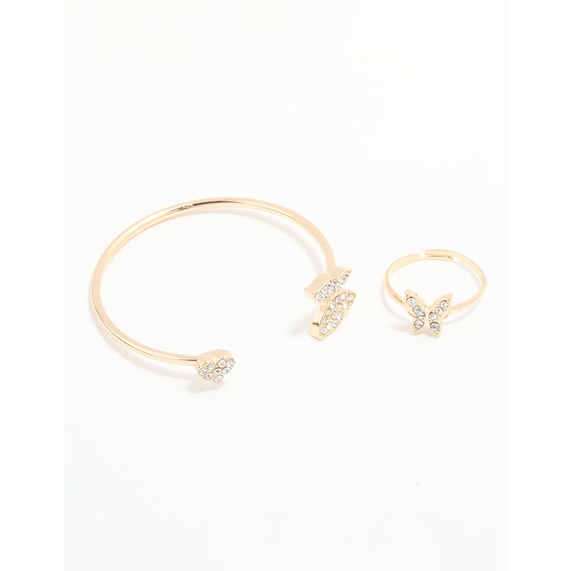 Kids Gold Butterfly Ring & Wrist Cuff Set