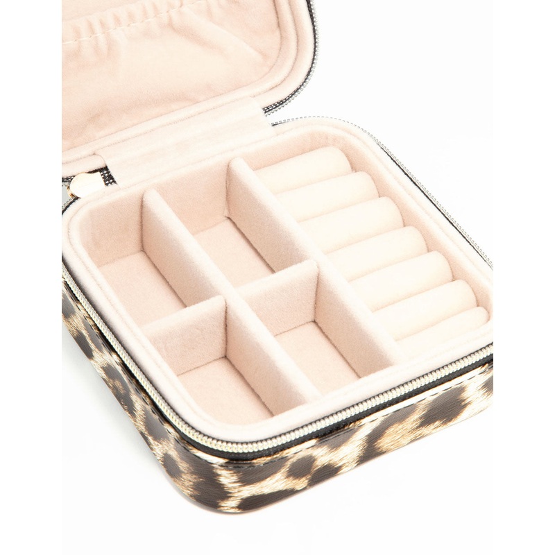 Leopard Print PU Leather Square Jewellery Case