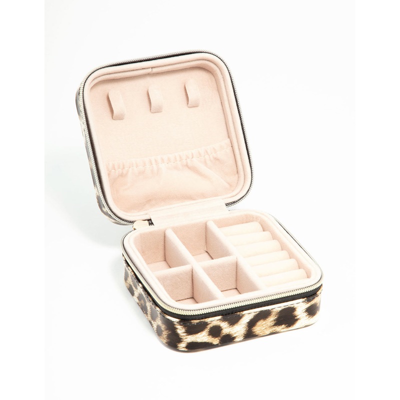 Leopard Print PU Leather Square Jewellery Case
