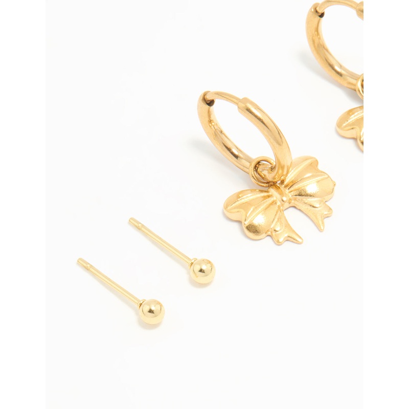 Waterproof Gold Plated Stainless Steel Bow Stacker Earrings 3-Pack