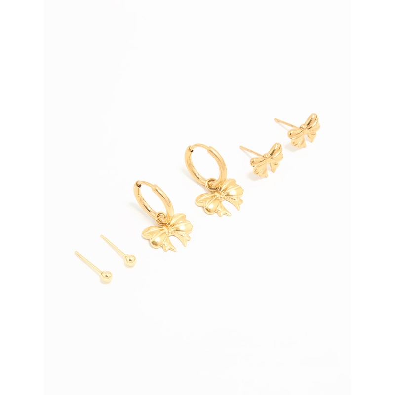 Waterproof Gold Plated Stainless Steel Bow Stacker Earrings 3-Pack