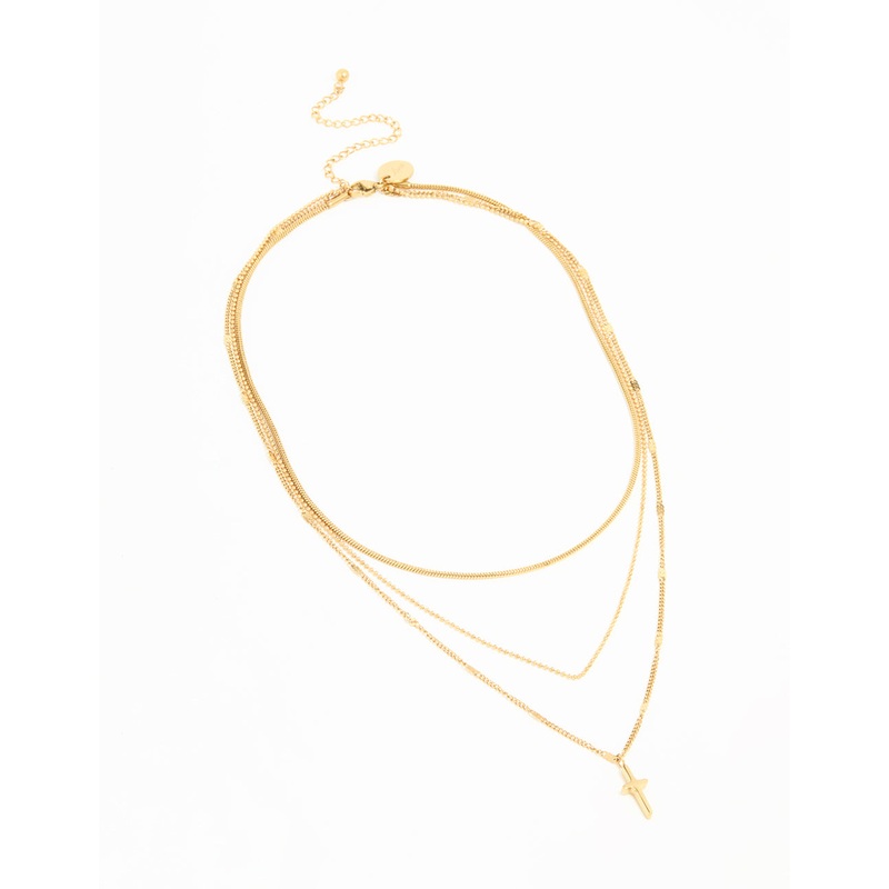Waterproof Gold Plated Stainless Steel Cross Layered Necklace
