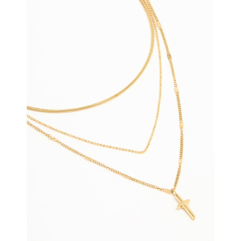 Waterproof Gold Plated Stainless Steel Cross Layered Necklace