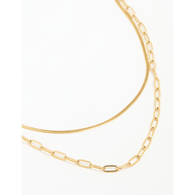 Waterproof Gold Plated Stainless Steel Double Link Layered Necklace