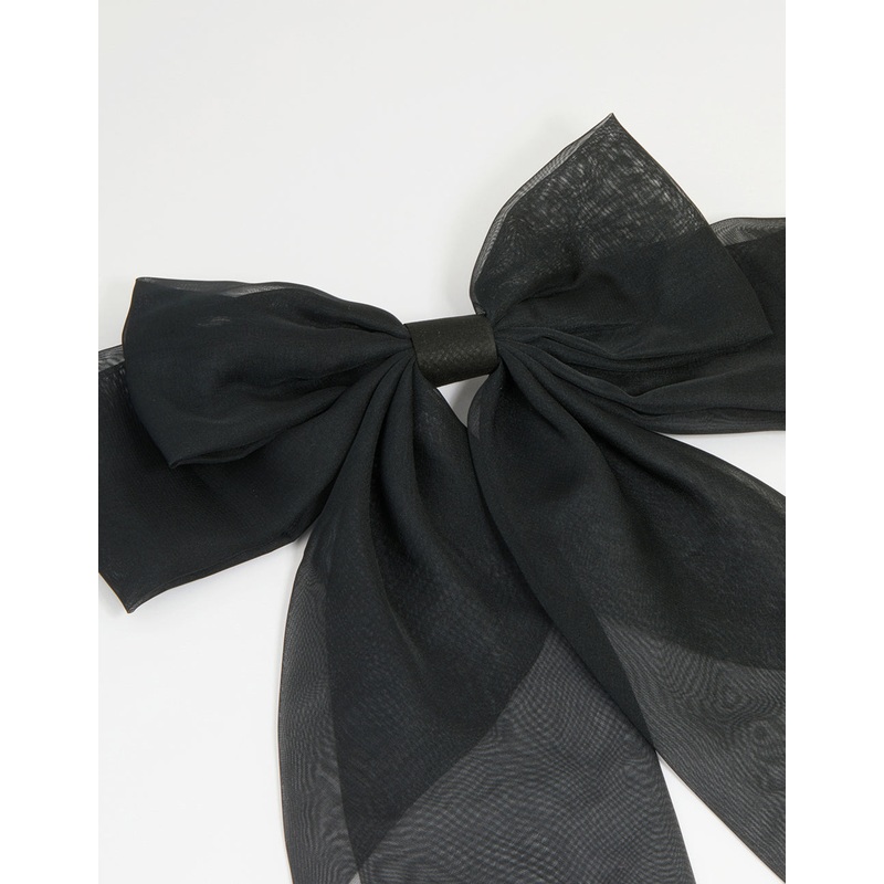 Black Opaque Fabric Drop Bow Hair Clip